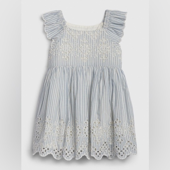 GAP Other - Baby Gap Girls Blue Striped Eyelet Flutter Dress 12-18m